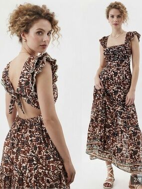 House of Harlow 1960 100% Cotton Boho Floral Maxi Dress Size Medium